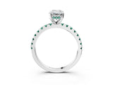 White gold Emerald Cut Diamond Solitaire Ring with Round with Green Sapphire side stone Pavé Band and Four-Prong Setting_3