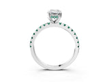 White gold Emerald Cut Diamond Solitaire Ring with Round with Green Sapphire side stone Pavé Band and Four-Prong Setting_39
