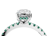 White gold Emerald Cut Diamond Solitaire Ring with Round with Green Sapphire side stone Pavé Band and Four-Prong Setting_4