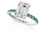 White gold Emerald Cut Diamond Solitaire Ring with Round with Green Sapphire side stone Pavé Band and Prong Setting_13