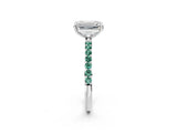 White gold Emerald Cut Diamond Solitaire Ring with Round with Green Sapphire side stone Pavé Band and Prong Setting_14