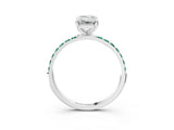 White gold Emerald Cut Diamond Solitaire Ring with Round with Green Sapphire side stone Pavé Band and Prong Setting_15