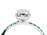 White gold Emerald Cut Diamond Solitaire Ring with Round with Green Sapphire side stone Pavé Band and Prong Setting_16