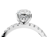 White gold Emerald Cut Diamond Solitaire Ring with Round with Moissanite side stone Pavé Band and Four-Prong Setting_28