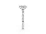 White gold Emerald Cut Diamond Solitaire Ring with Round with Moissanite side stone Pavé Band and Prong Setting_14