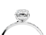 White gold Emerald Cut Diamond Solitaire Ring with Round with Moissanite side stone Pavé Band and Prong Setting_16