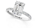 White gold Emerald Cut Diamond Solitaire Ring with Round with Moissanite side stone Pavé Band and Prong Setting_1