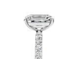 White gold Emerald Cut Diamond Solitaire Ring with Round with Moissanite side stone Pavé Band and Prong Setting_5