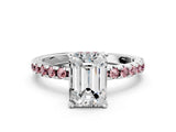 White gold Emerald Cut Diamond Solitaire Ring with Round with Morganite side stone Pavé Band and Four-Prong Setting_12