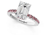 White gold Emerald Cut Diamond Solitaire Ring with Round with Morganite side stone Pavé Band and Four-Prong Setting_13
