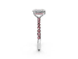 White gold Emerald Cut Diamond Solitaire Ring with Round with Morganite side stone Pavé Band and Four-Prong Setting_26