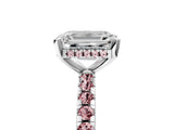 White gold Emerald Cut Diamond Solitaire Ring with Round with Morganite side stone Pavé Band and Four-Prong Setting_29