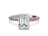 White gold Emerald Cut Diamond Solitaire Ring with Round with Morganite side stone Pavé Band and Prong Setting_12