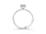 White gold Emerald Cut Diamond Solitaire Ring with Round with Morganite side stone Pavé Band and Prong Setting_15