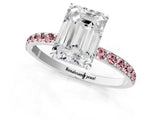 White gold Emerald Cut Diamond Solitaire Ring with Round with Morganite side stone Pavé Band and Prong Setting_22