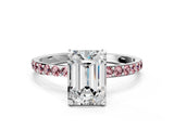 White gold Emerald Cut Diamond Solitaire Ring with Round with Morganite side stone Pavé Band and Prong Setting_24
