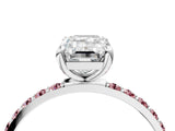 White gold Emerald Cut Diamond Solitaire Ring with Round with Morganite side stone Pavé Band and Prong Setting_25