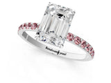 White gold Emerald Cut Diamond Solitaire Ring with Round with Morganite side stone Pavé Band and Prong Setting_25