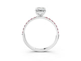 White gold Emerald Cut Diamond Solitaire Ring with Round with Morganite side stone Pavé Band and Prong Setting_27