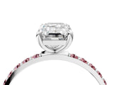 White gold Emerald Cut Diamond Solitaire Ring with Round with Morganite side stone Pavé Band and Prong Setting_28