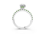 White gold Emerald Cut Diamond Solitaire Ring with Round with Peridot side stone Pavé Band and Four-Prong Setting_15