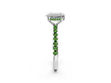 White gold Emerald Cut Diamond Solitaire Ring with Round with Peridot side stone Pavé Band and Four-Prong Setting_2