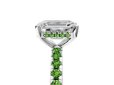 White gold Emerald Cut Diamond Solitaire Ring with Round with Peridot side stone Pavé Band and Four-Prong Setting_5