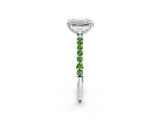 White gold Emerald Cut Diamond Solitaire Ring with Round with Peridot side stone Pavé Band and Prong Setting_14