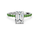 White gold Emerald Cut Diamond Solitaire Ring with Round with Peridot side stone Pavé Band and Prong Setting_18