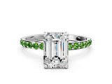White gold Emerald Cut Diamond Solitaire Ring with Round with Peridot side stone Pavé Band and Prong Setting_22