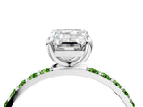 White gold Emerald Cut Diamond Solitaire Ring with Round with Peridot side stone Pavé Band and Prong Setting_22