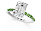 White gold Emerald Cut Diamond Solitaire Ring with Round with Peridot side stone Pavé Band and Prong Setting_23