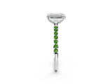 White gold Emerald Cut Diamond Solitaire Ring with Round with Peridot side stone Pavé Band and Prong Setting_32