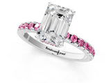 White gold Emerald Cut Diamond Solitaire Ring with Round with Pink Sapphire side stone Pavé Band and Four-Prong Setting_13