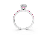 White gold Emerald Cut Diamond Solitaire Ring with Round with Pink Sapphire side stone Pavé Band and Four-Prong Setting_15