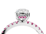 White gold Emerald Cut Diamond Solitaire Ring with Round with Pink Sapphire side stone Pavé Band and Four-Prong Setting_16