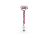 White gold Emerald Cut Diamond Solitaire Ring with Round with Pink Sapphire side stone Pavé Band and Four-Prong Setting_2
