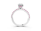 White gold Emerald Cut Diamond Solitaire Ring with Round with Pink Sapphire side stone Pavé Band and Four-Prong Setting_39