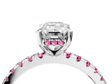 White gold Emerald Cut Diamond Solitaire Ring with Round with Pink Sapphire side stone Pavé Band and Four-Prong Setting_40