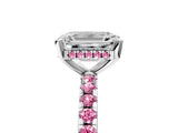 White gold Emerald Cut Diamond Solitaire Ring with Round with Pink Sapphire side stone Pavé Band and Four-Prong Setting_5