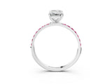 White gold Emerald Cut Diamond Solitaire Ring with Round with Pink Sapphire side stone Pavé Band and Prong Setting_15