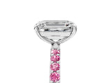 White gold Emerald Cut Diamond Solitaire Ring with Round with Pink Sapphire side stone Pavé Band and Prong Setting_17