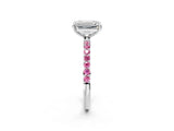White gold Emerald Cut Diamond Solitaire Ring with Round with Pink Sapphire side stone Pavé Band and Prong Setting_22