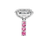 White gold Emerald Cut Diamond Solitaire Ring with Round with Pink Sapphire side stone Pavé Band and Prong Setting_29