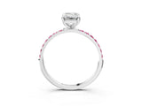 White gold Emerald Cut Diamond Solitaire Ring with Round with Pink Sapphire side stone Pavé Band and Prong Setting_3