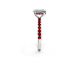 White gold Emerald Cut Diamond Solitaire Ring with Round with Ruby side stone Pavé Band and Four-Prong Setting_14