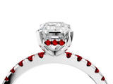 White gold Emerald Cut Diamond Solitaire Ring with Round with Ruby side stone Pavé Band and Four-Prong Setting_28