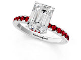 White gold Emerald Cut Diamond Solitaire Ring with Round with Ruby side stone Pavé Band and Four-Prong Setting_37