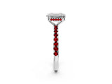 White gold Emerald Cut Diamond Solitaire Ring with Round with Ruby side stone Pavé Band and Four-Prong Setting_38