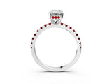 White gold Emerald Cut Diamond Solitaire Ring with Round with Ruby side stone Pavé Band and Four-Prong Setting_39